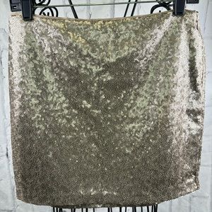 Gap Gold Sequin Mini Skirt Champagne Side Zip Fully Lined Glam